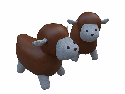 Two Cute Brown and Gray Sheep Shaped Plush Stuffed Animal Toys 3d model