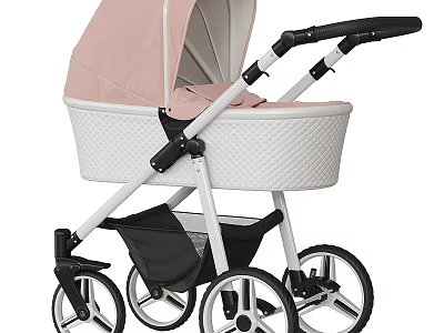 Stylish Baby Stroller With Pink Canopy White Body And Black Accents 3d model