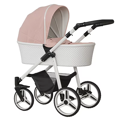 Stylish Baby Stroller With Pink Canopy White Body And Black Accents 3d model