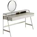 Modern Black Dressing Table With Round Mirror Drawers And Metal Frame Design