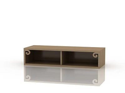 Wooden Cabinet with Two Open Shelves and Curved Decorative Patterns on Smooth Surface 3d model