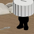 Table Lamp With Silver Humanoid Leg Base White Pleated Lampshade Near Open Book Wooden Floor