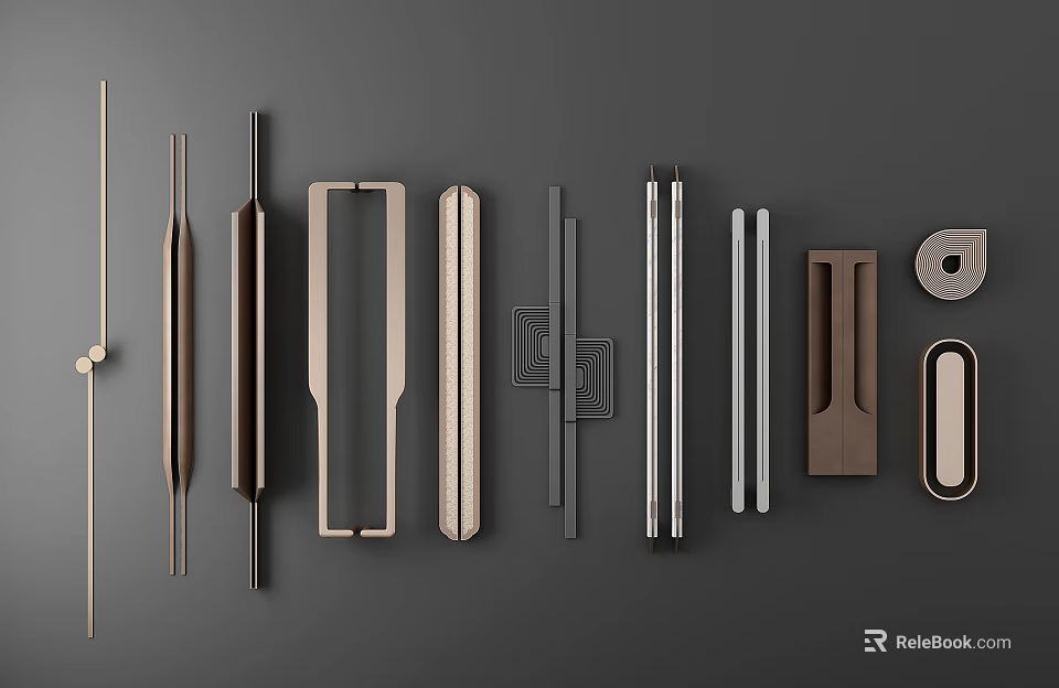 Stylish Modern Door Handles In Various Metal And Wooden Contemporary Designs 3d model 