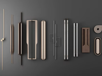 Stylish Modern Door Handles In Various Metal And Wooden Contemporary Designs 3d model