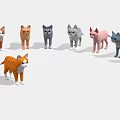Multiple Colorful Cartoon Cat Models With One Orange in Front and Others Arranged Behind