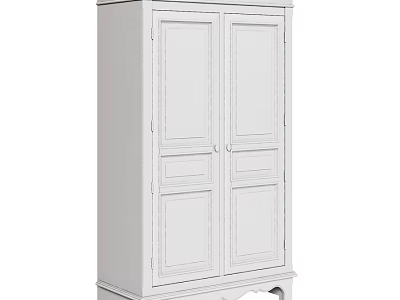 White Double Door Cabinet With Simple Design And Decorative Legs For Home Storage 3d model