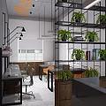 Open Public Office Space With Modern Furniture Green Plants And Art Wall Decor
