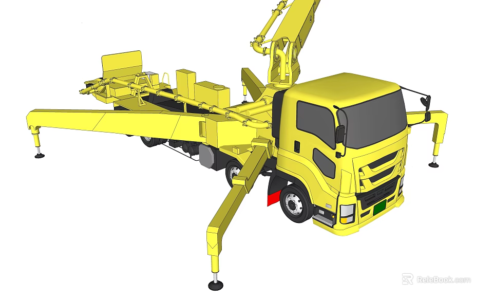 Yellow Heavy Duty Utility Vehicle With Extendable Crane Arm And Support Legs 3d model 