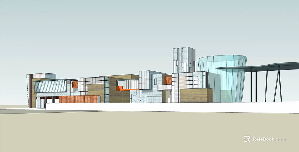 Modern Commercial Complex Architectural Design With Glass Facades And Geometric Structures 3d model
