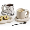 Fresh Strawberries and Round Cookies Served in Ceramic Bowls with Mugs of Hot Beverages