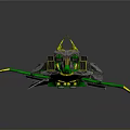 Cosmic Green And Yellow Spacecraft Showcasing Futuristic Aerodynamic Wing Design