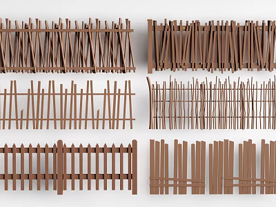 Various Styles Of Wooden Railings With Vertical And Horizontal Slats 3d model