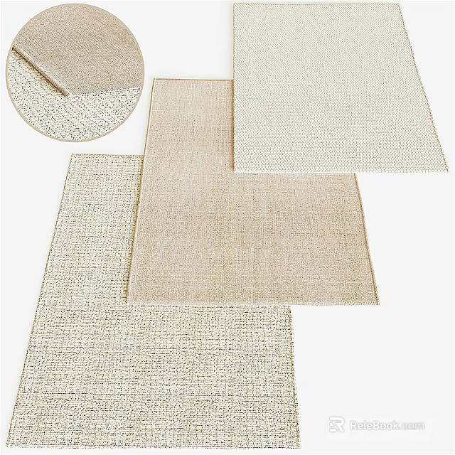 Square Rugs in Neutral Beige with Woven Texture for Home Decor 3d model 