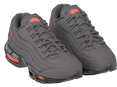 Comfortable Gray Lace Up Sneakers With Red Accents And Air Cushion Design 3d model
