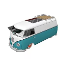 Vintage Volkswagen Van With Blue White Color Wooden Roof Rack And Open Doors
