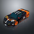 Black And Orange Striped Racing Car With Number 57 Aerodynamic Design