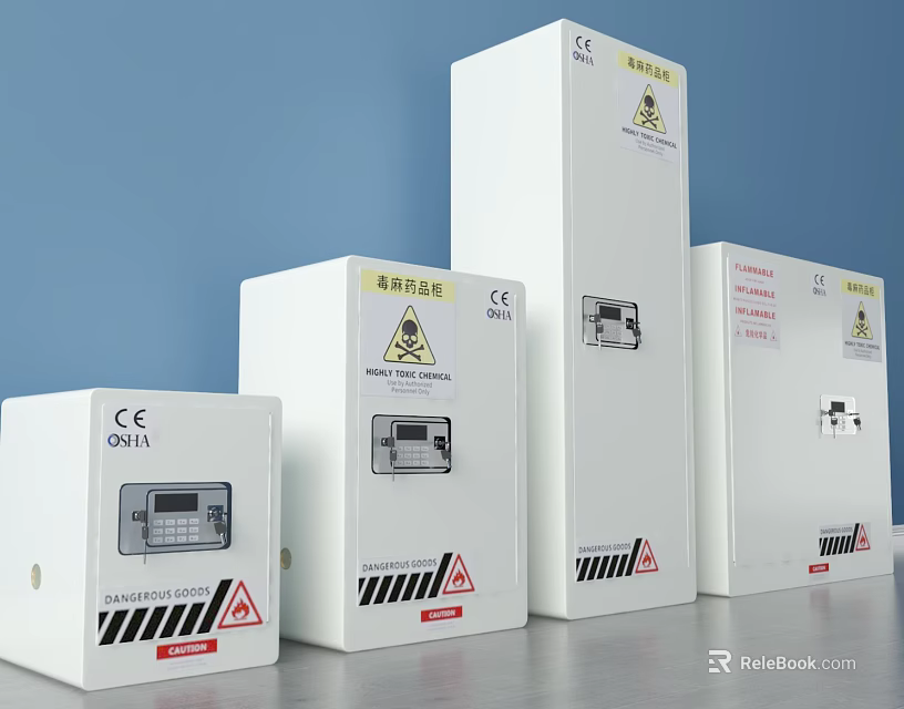 White Industrial Electrical Control Boxes with CE Certification Warning Labels and Digital Displays 3d model 
