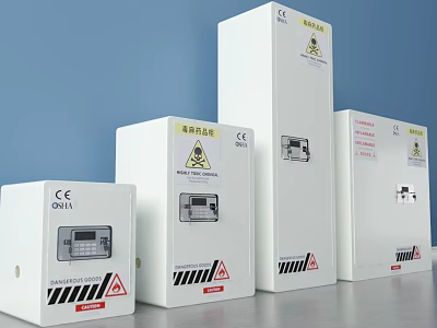 White Industrial Electrical Control Boxes with CE Certification Warning Labels and Digital Displays 3d model