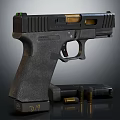 Tactical Black Handgun With Textured Grip Magazine And Bullets Display Setup