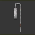 Silver Cased Industrial Equipment With Warning Labels And Curved Pipes
