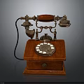 Vintage Electronic Telephone with Wooden Base Brass Accents and Rotary Dial Design