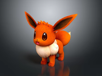Cute Orange Flareon 3D Cartoon Game Character With Big Ears And Fluffy White Chest 3d model