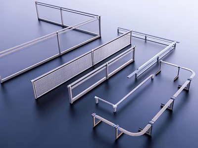 Stainless Steel Railings In Different Styles With Straight Curved Shapes And Grid Panels 3d model