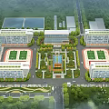 Aerial View Campus Planning With Multiple Buildings Sports Fields Central Garden Green Spaces And Roads