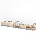 Wooden Display Shelving Unit With Glass Showcase And Tiered Product Racks