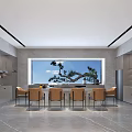 Modern Kitchen Interior Design With Large Window Pine Tree View Dining Table And Grey Cabinets