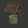 Traditional Well Structure With Wooden Roof And Stone Brick Wall