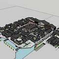 Traditional Modern Commercial Street With Tile Roofs Wooden Structures And Pedestrian Areas