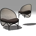 Modern Leisure Chairs with Black Frame Mesh Backrest and Dark Brown Cushion