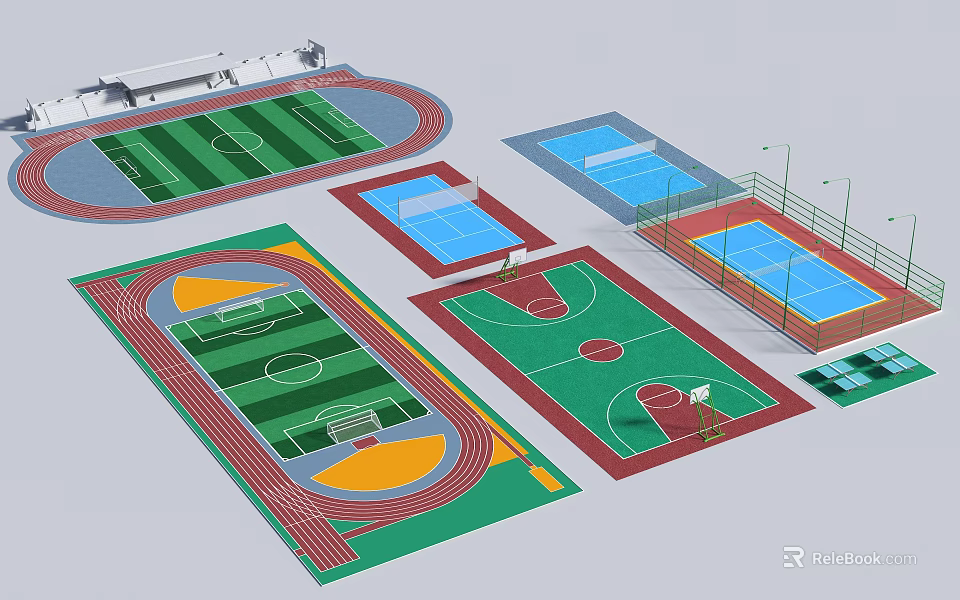 Football Field With Athletic Track Spectator Stands And Synthetic Grass Surface 3d model 