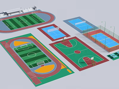 Football Field With Athletic Track Spectator Stands And Synthetic Grass Surface 3d model