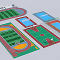 Football Field With Athletic Track Spectator Stands And Synthetic Grass Surface