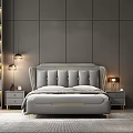 Modern Double Bed Bedroom Design With Grey Headboard Gold Accents Table Lamps And Nightstands