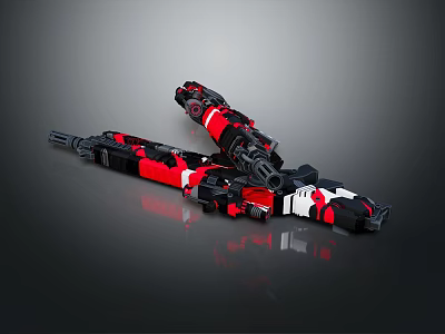 Red Black Camouflage Tactical Weapon With Intricate Mechanical Structure And Rifle Design 3d model