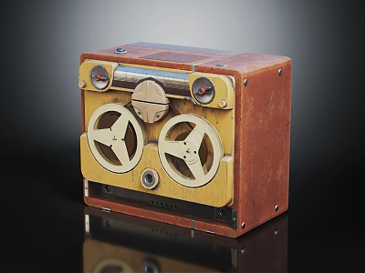 Vintage Retro Audio Tape Recorder Classic Design Dual Reels Brown Yellow Finish 3d model