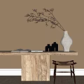 White Vase With Dried Flowers On Beige Marble Table Near Brown Stool And Open Books