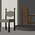 Modern Dining Chairs With Black And White Striped Upholstery And Wooden Lattice Backrest Design