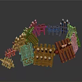 Brown Wooden Block Castle Fortifications With Spiked Tops Fence Structures And Circular Layout