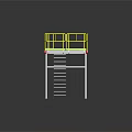 Industrial Metal Platform with Yellow Safety Railings Staircase and Red Support Legs