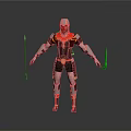 Man Wearing Black and Red Armor With Helmet Holding Two Swords Standing Against Black Background