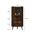 Modern Wooden Wine Cabinet With Glass Door In Corner With Green Plant And Curtain