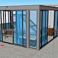 Modern Glass Garden Conservatory With Table Chairs And Outdoor Plants
