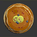 Stack of Delicious Pancakes Topped with Syrup Blueberries Red Berries and Lemon Slice
