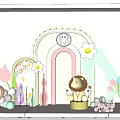 Cute Banquet Hall with Arched Illuminated Door Cartoon Lion Doll Flower Decor Hot Air Balloon