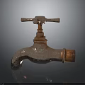 Rusty Vintage Faucet With Metal Texture And Aged Finish On Dark Reflective Surface