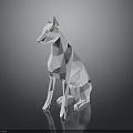 Low Poly White Dog Sitting On Reflective Black Background With Geometric Design
